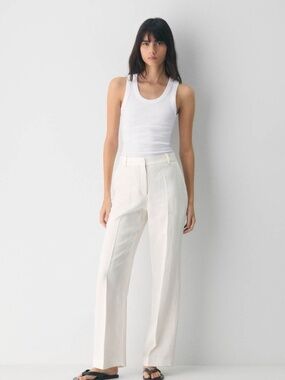 Babaton New Agency Wide Leg Trouser Pant - Power Linen™ - Light Birch 6